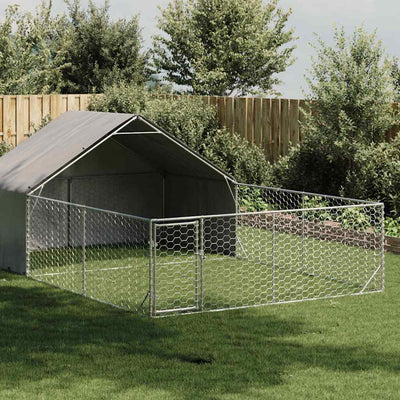 ulkokoirakennel juoksun kanssa 6x3x1,9 m galvanoitu teräs