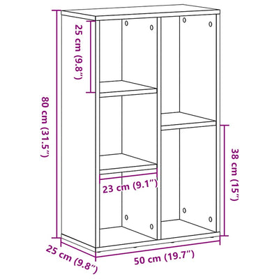Kirjahylly Musta tammi 50x25x80 cm Engineered Wood