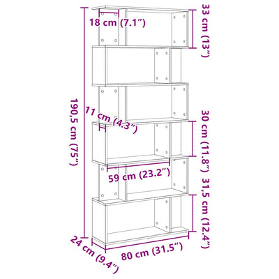Kirjahylly Musta tammi 80x24x190,5 cm Engineered Wood