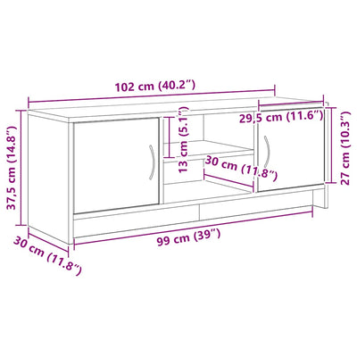 TV-taso musta tammi 102x30x37,5 cm tekninen puu