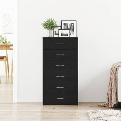 Lipasto 6 vetolaatikolla musta tammi 50x34x96 cm tekninen puu