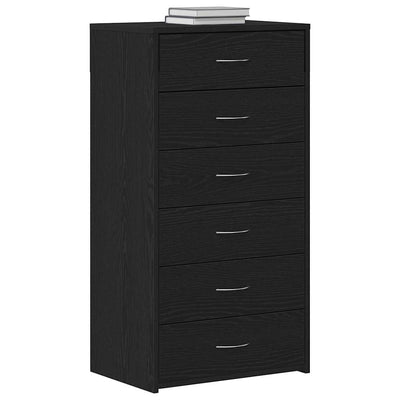 Lipasto 6 vetolaatikolla musta tammi 50x34x96 cm tekninen puu