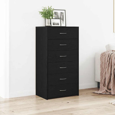 Lipasto 6 vetolaatikolla musta tammi 50x34x96 cm tekninen puu