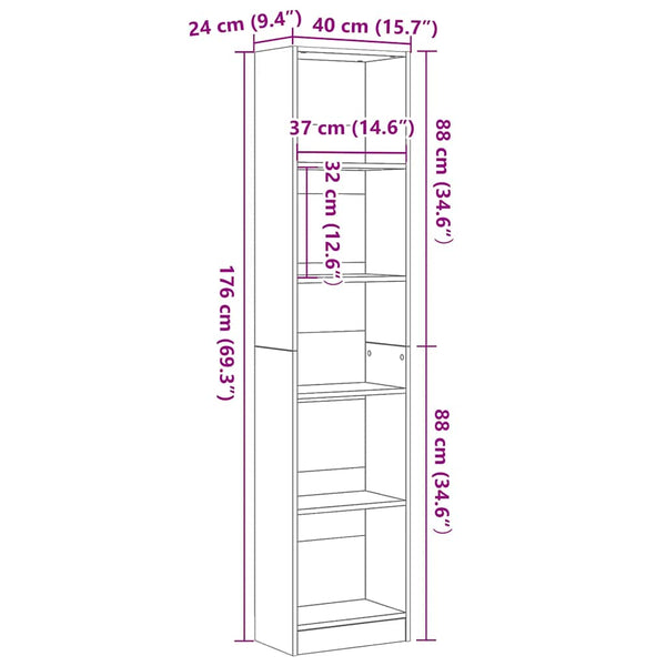 Kirjahylly musta tammi 40x24x176 cm tekopuu