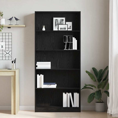 Kirjahylly musta tammi 80x24x176 cm tekninen puu