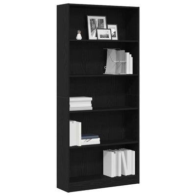 Kirjahylly musta tammi 80x24x176 cm tekninen puu
