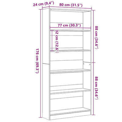 Kirjahylly musta tammi 80x24x176 cm tekninen puu