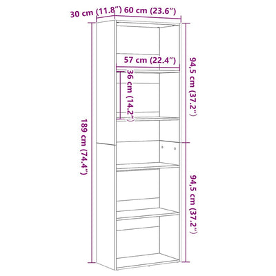 Kirjahylly musta tammi 60x30x189 cm tekninen puu