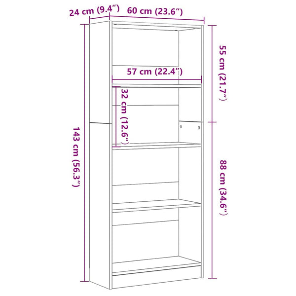 Kirjahylly 60 x 24 x 143 cm Tekninen puu Musta tammi.