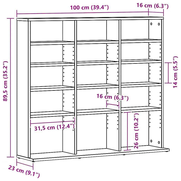 CD-kaappi musta tammi 100x23x89,5 cm tekopuu