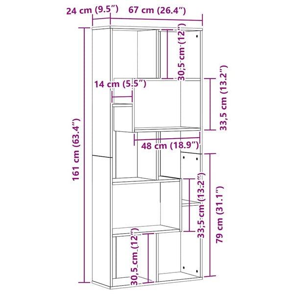 Kirjahylly musta tammi 67x24x161 cm tekopuu