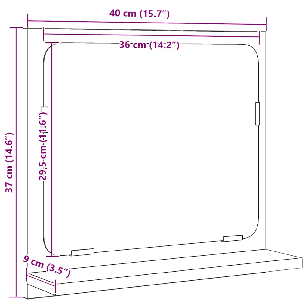 Musta tammi kylpyhuoneen peili Jiiajing 40x10,5x37cm (puinen)