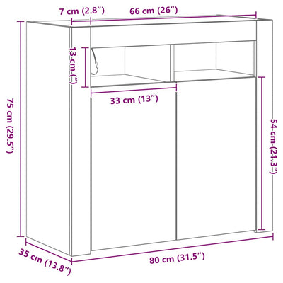 Sivupöytä LED -nauhavalot Musta 80 x 35 x 75 cm Tekninen puu