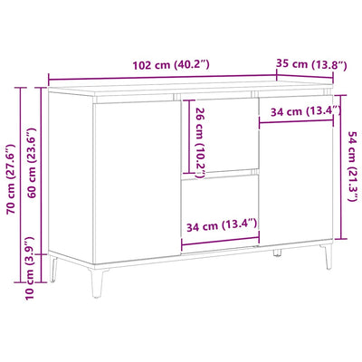 Sivupöytä laatikon kanssa Musta 104 x 35 x 70 cm Tekninen puu