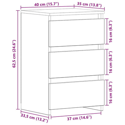Musta tammi yöpöytäkaappi Accan 40x35x62.5cm (2 pcs puinen)