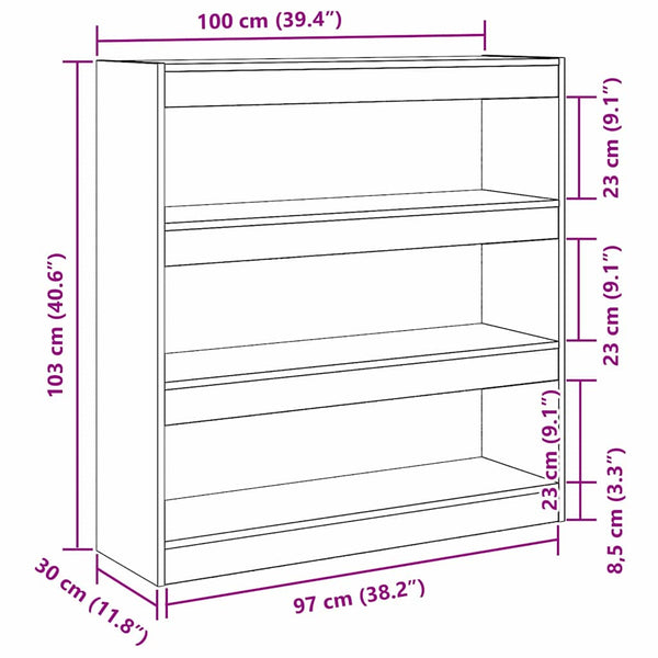 Kirjahylly 3 tasoa 100 x 30 x 103 cm Tekninen puu Musta tammi.