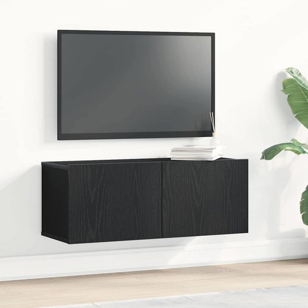 TV-kaappi 2 pcs Musta tammi. 80 x 30 x 30 cm Tekninen puu