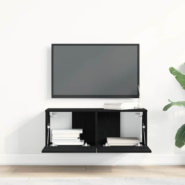 TV-kaappi 2 pcs Musta tammi. 80 x 30 x 30 cm Tekninen puu
