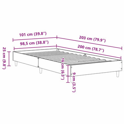 Sängyn runko Musta tammi 100 x 200 cm Tekninen puu