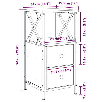 Musta tammi yöpöytä Fawaz 34x35.5x70cm (käsitelty puu ja metalli)