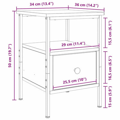 Yöpöytä laatikon kanssa 2 pcs Musta tammi 34 x 36 x 50 cm