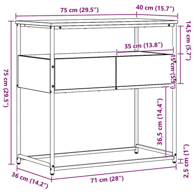 Vanha puu konsolipöytä Medea 75x40x75cm (käsitelty puu ja metalli)