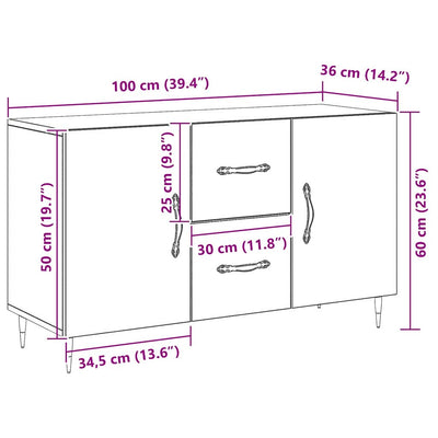 Sivupöytä Musta tammi 100 x 36 x 60 cm Tekninen puu