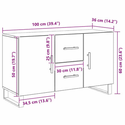 Sivupöytä Musta tammi 100 x 36 x 60 cm Tekninen puu