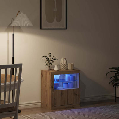 Ruskea sivupöytä led -nauhavalot Lazlo 60.5x37x67cm (puinen)