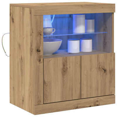 Ruskea sivupöytä led -nauhavalot Lazlo 60.5x37x67cm (puinen)