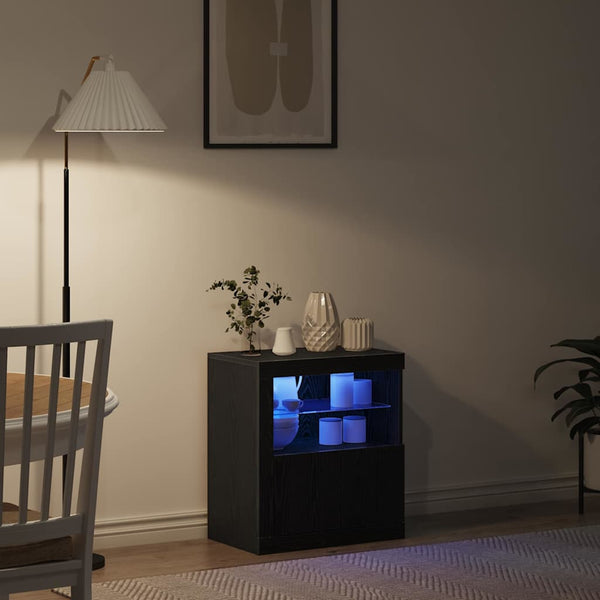 Sivupöytä LED -nauhavalot Musta 60.5 x 37 x 67 cm Tekninen puu