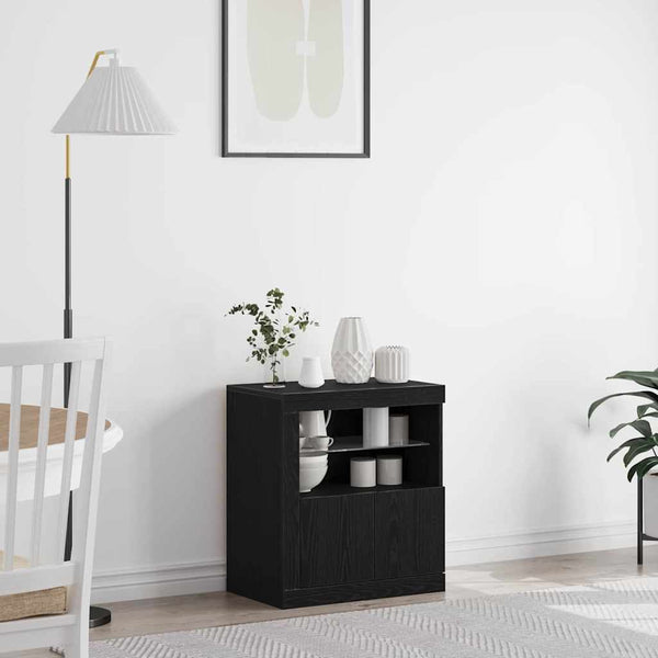 Sivupöytä LED -nauhavalot Musta 60.5 x 37 x 67 cm Tekninen puu