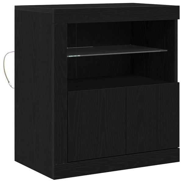 Sivupöytä LED -nauhavalot Musta 60.5 x 37 x 67 cm Tekninen puu
