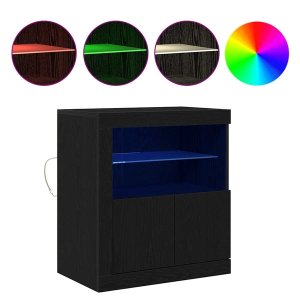 Sivupöytä LED -nauhavalot Musta 60.5 x 37 x 67 cm Tekninen puu