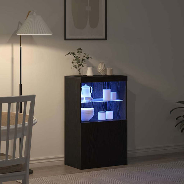 Sivupöytä LED -nauhavalot Musta 60 x 37 x 100 cm Tekninen puu