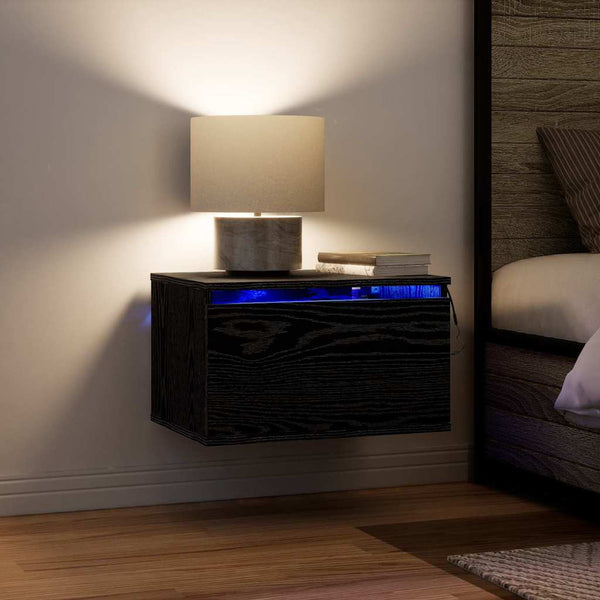 Seinälle kiinnitettävä yöpöytäkaappi mukana Musta tammi.