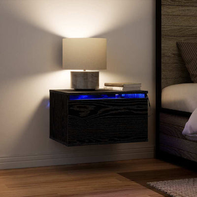 Musta seinälle kiinnitettävä yöpöytäkaappi Constantta (with musta tammi)