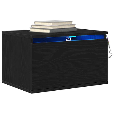 Musta seinälle kiinnitettävä yöpöytäkaappi Constantta (with musta tammi)