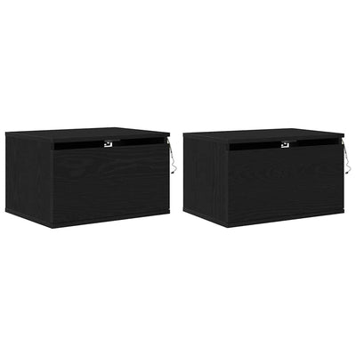 Seinälle kiinnitettävä yöpöytäkaappi mukana 2 pcs Musta tammi