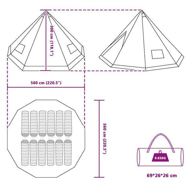 Tipi-teltta Harmaa ja oranssi 560 x 560 x 300 cm taffeta