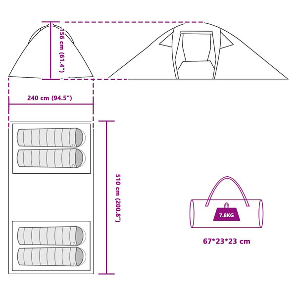 Tunneliteltta 4 hengelle Harmaa ja oranssi taffeta Vedenpitävä