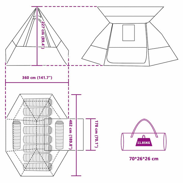 Leirintäteltat 10 hengelle Vihreä taffeta Vedenpitävä