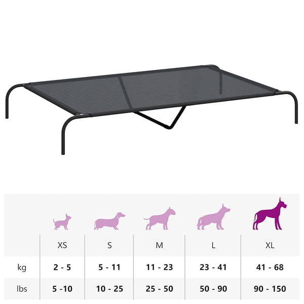 Korotettu koiransänky musta 150x90x20 cm tekstiili ja teräs