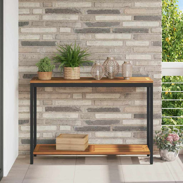 Ulkopöytä hyllyllä Luonnollinen ja musta 110 x 35 x 75 cm