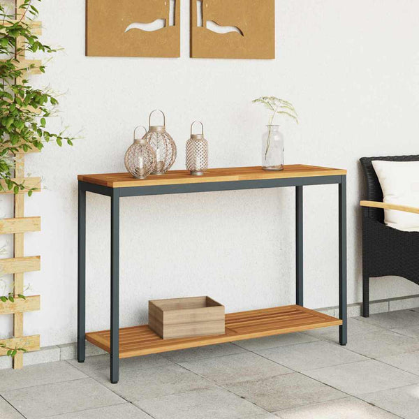 Ulkopöytä hyllyllä Luonnollinen ja musta 110 x 35 x 75 cm