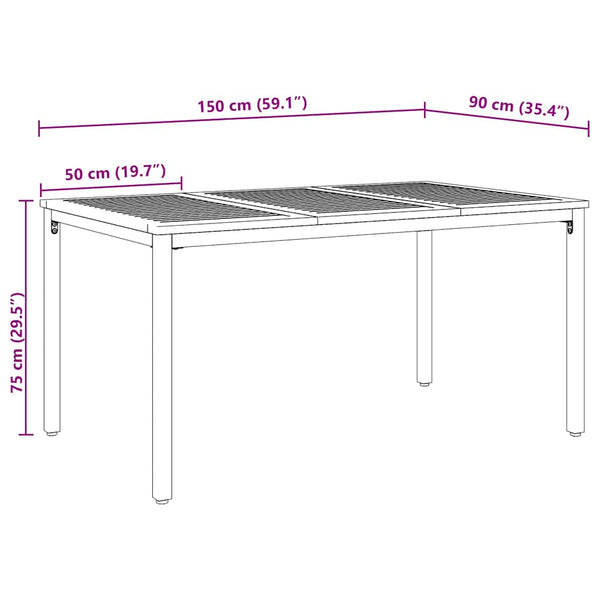 Ulkopöytä Luonnollinen ja musta 150 x 90 x 75 cm