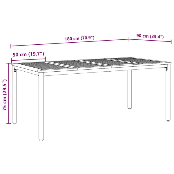 Ulkopöytä Luonnollinen ja musta 180 x 90 x 75 cm