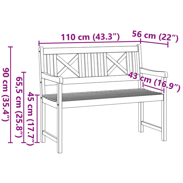 Ulkopenkki 110 x 56 x 90 cm Tiheä akasiapuu Luonnollinen