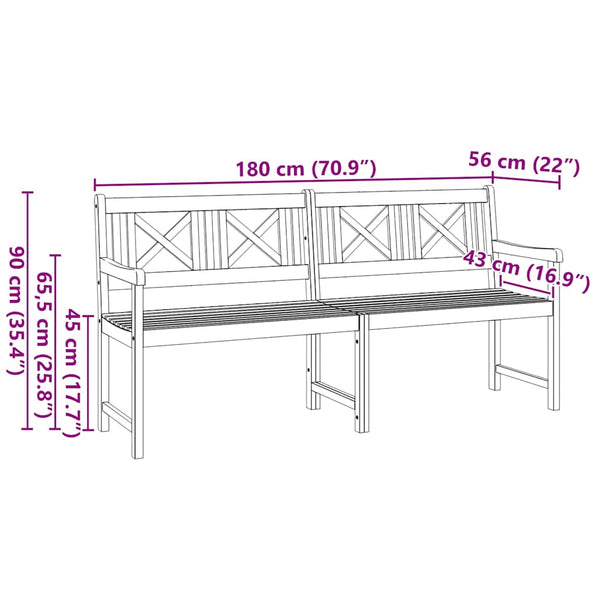 Ulkopenkki 180 x 56 x 90 cm Tiheä akasiapuu Luonnollinen