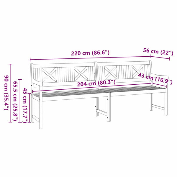 Ulkopenkki Luonnollinen 220 x 56 x 90 cm Tiheä akasiapuu